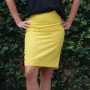 Ann Taylor Yellow White Polka Dot Pencil Skirt